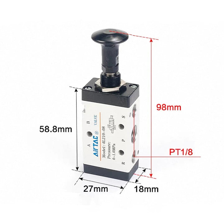 Airtac 4L110-06: Push Pull Valve. 5 Way - 4L11006