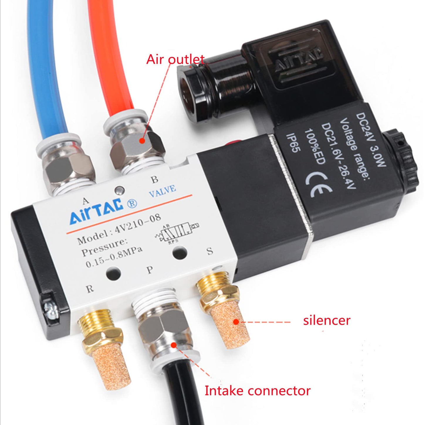 AirTAC 4V210-08 Solenoid Valve|5/2 Way Pneumatic Solenoid Valve|1/4" Port|AC220V / AC110V / AC24V / DC24V / DC12V