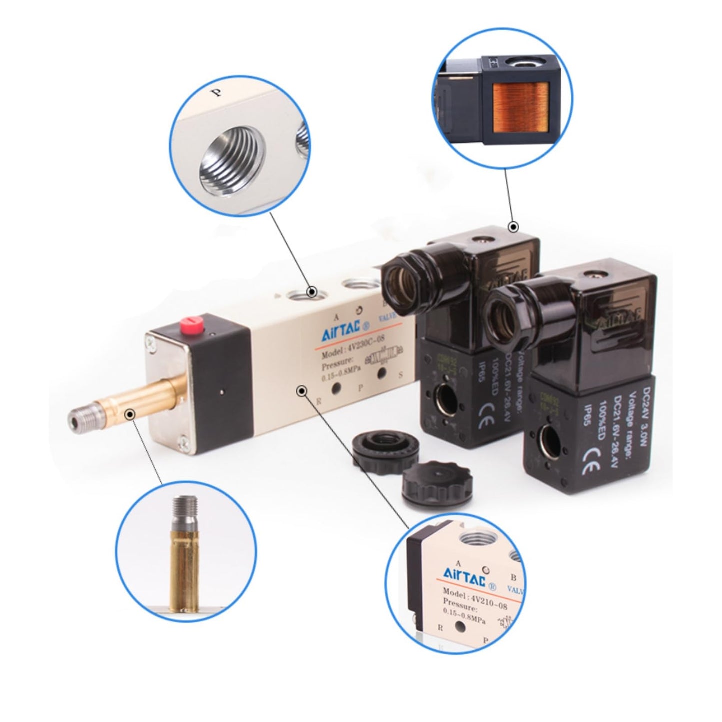 AirTac 4V220-08 AC 220VSolenoid valve | Maintenance-free sliding column structure, suitable for general industrial equipment