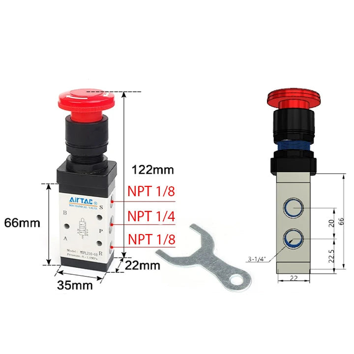 Airtac M5PL210-08: Manual Valve. 5 Way - M5PL21008T