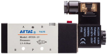 Airtac 4V310-10 AC220V Solenoid Valve | G3/8” High-Flow 5 Port 2 Position Directional Control Valve for Industrial High-Pressure Stability