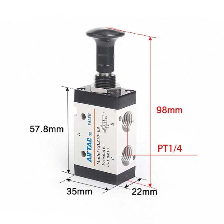 Airtac 3L210-08: Push Pull Valve. 3 Way - 3L21008