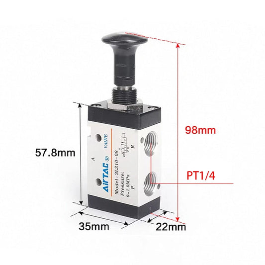 Airtac 3L210-08: Push Pull Valve. 3 Way - 3L21008