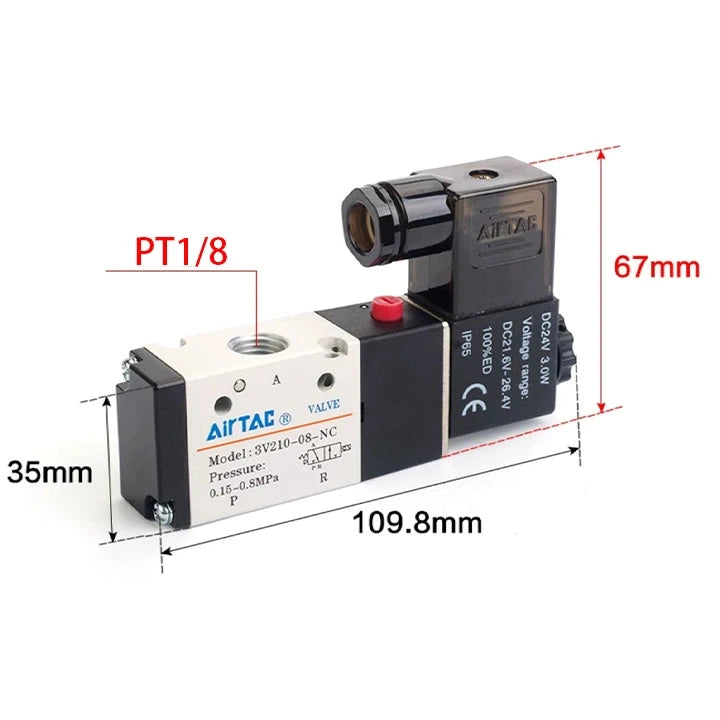 Airtac 3V210-08-NO: Solenoid valve(3/2 way) - 3V21008NOBT