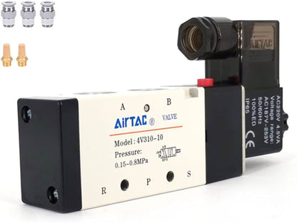 Airtac 4V310-10 AC220V Solenoid Valve | G3/8” High-Flow 5 Port 2 Position Directional Control Valve for Industrial High-Pressure Stability