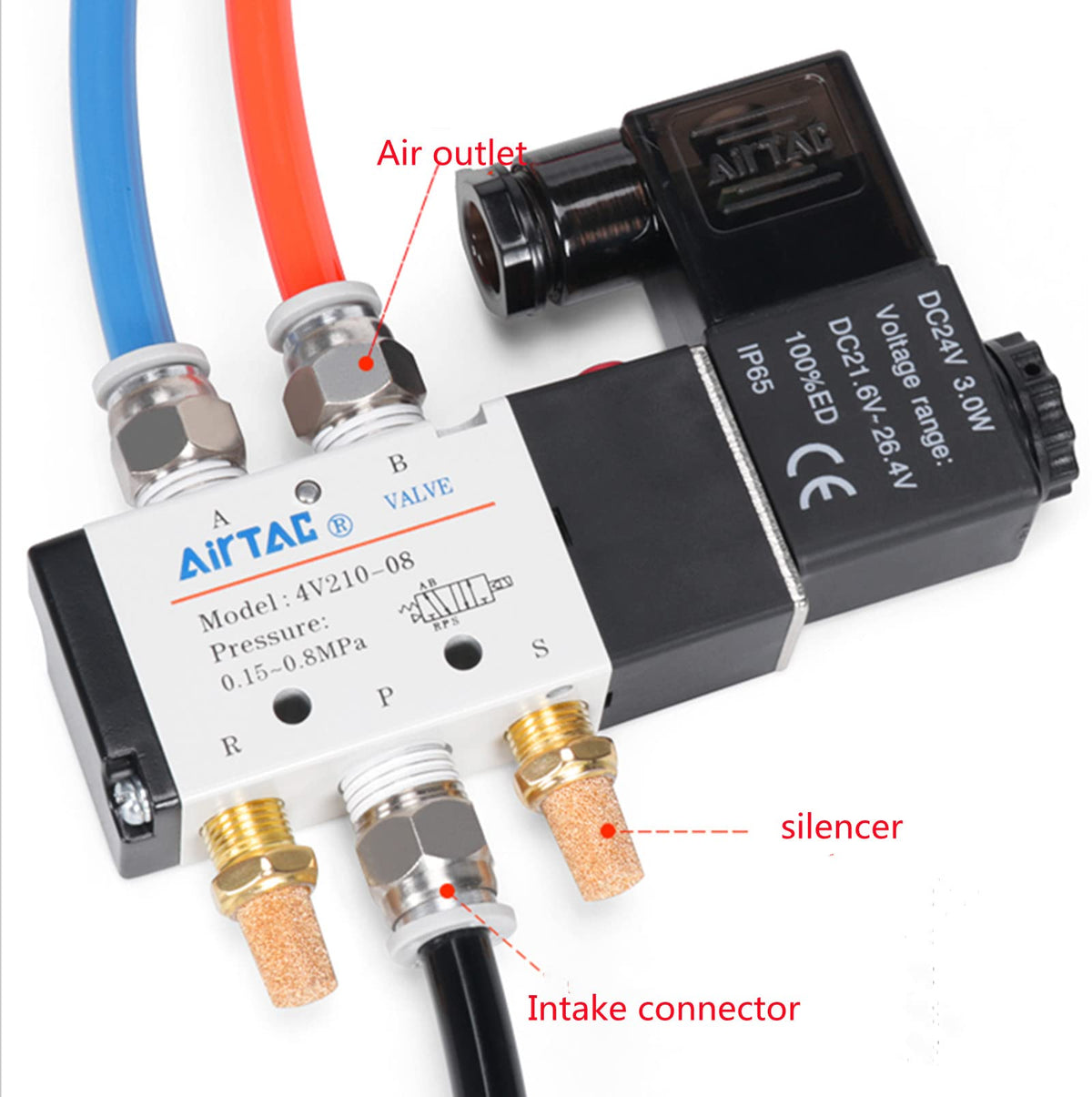 Pneumatic Solenoid Valve Airtac 4V210-08: Solenoid Air Valve - 4V21008B