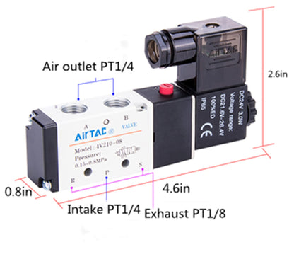 Airtac 4V210-08F DC12V Solenoid Valve | 5/2 Way | Low Power Consumption