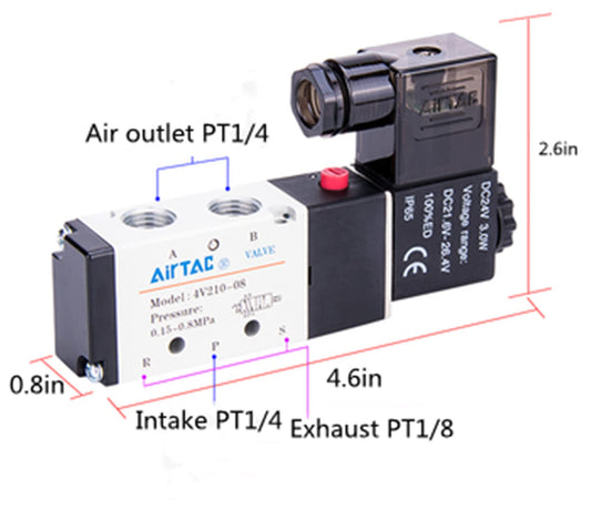 Airtac 4V210-08E AC24V Solenoid Valve | 5/2 Way | Industrial Safety Voltage