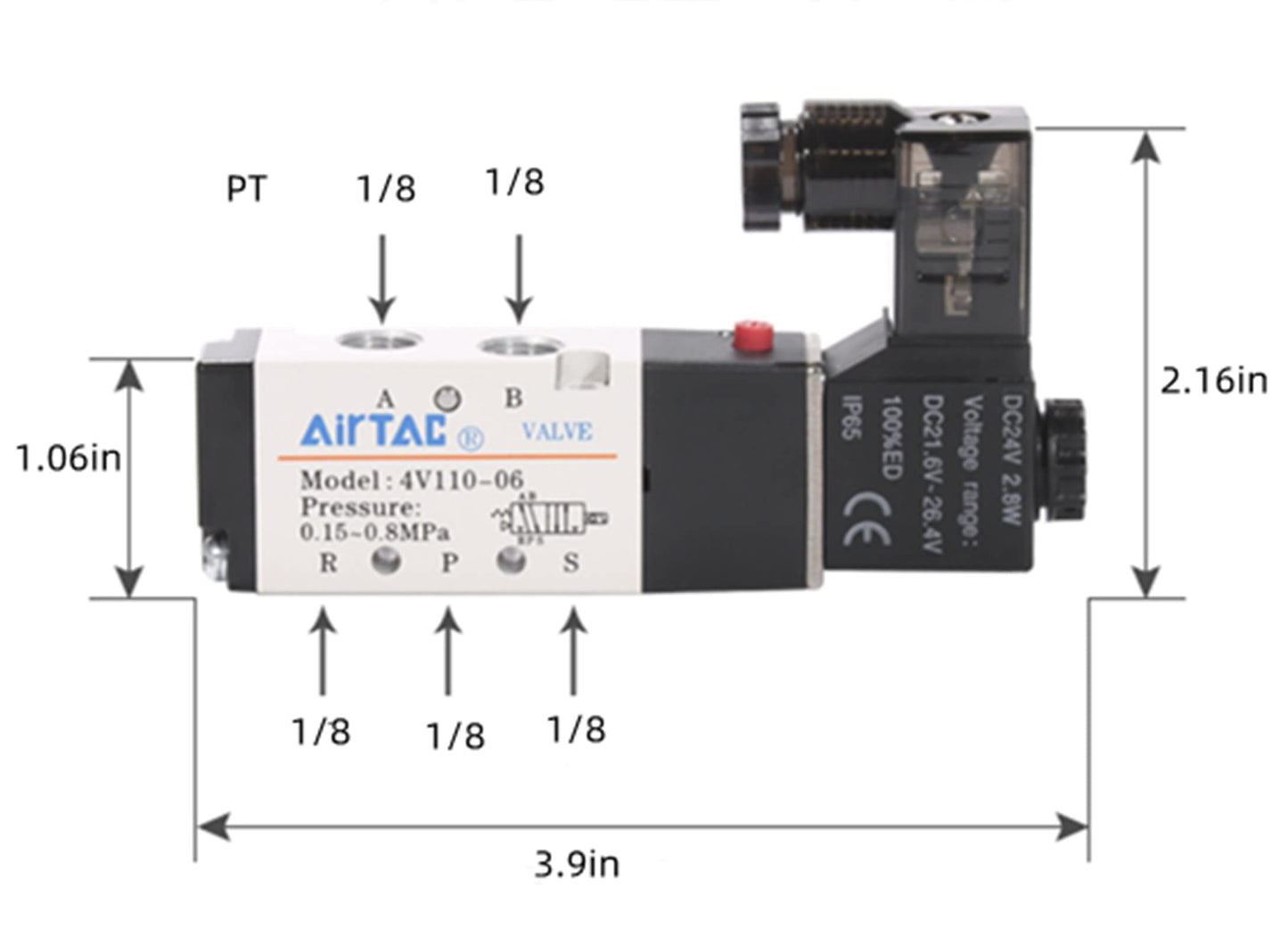 Airtac 4V110-06 AC110V Solenoid Valve | Ultra-Compact 5/2 Way, Ideal for North American and Export Equipment