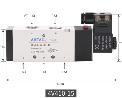 AirTac 4V410-15 DC 24V 5-Port 2-Position Pilot-Operated Solenoid Valve