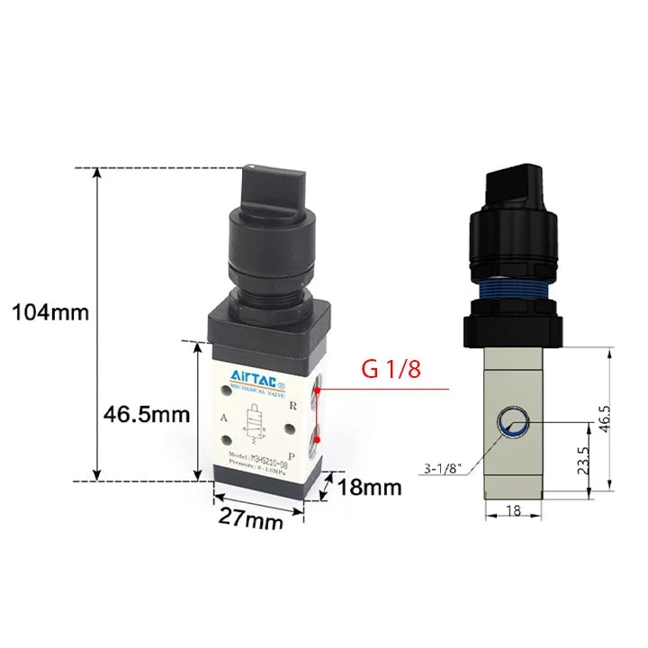 Airtac M3B210-08: Manual Valve. 3 Way - M3B21008