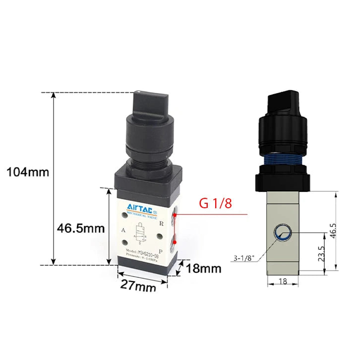 Airtac M3HS110-06: Manual Valve. 3 Way - M3HS11006BG
