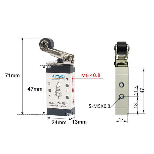 Airtac M5R210-08: Manual Valve. 5 Way - M5R21008T
