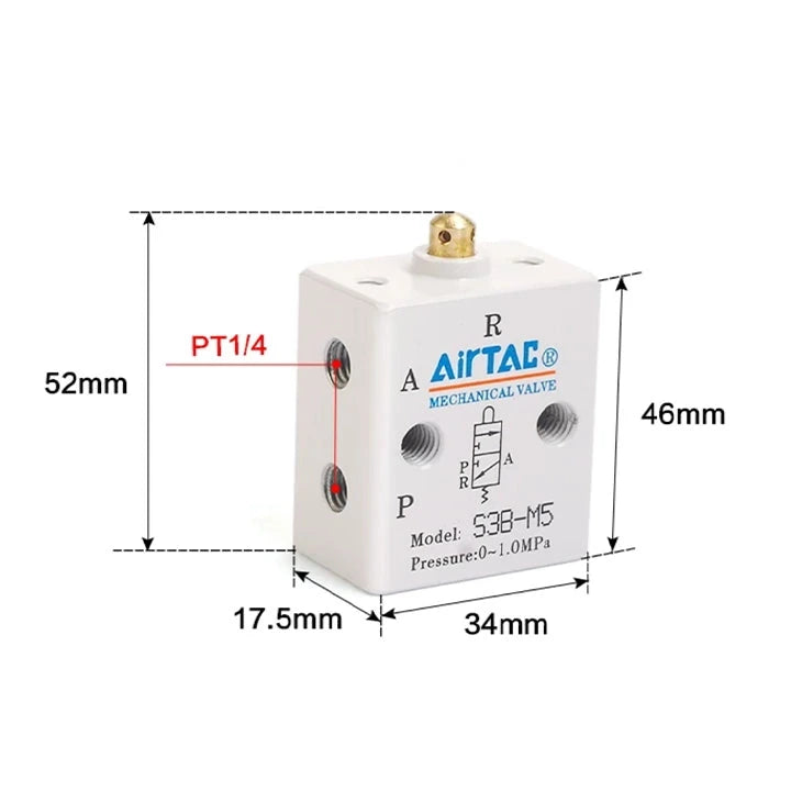 Airtac S3R-08: Manual Valve. 3 Way - S3R08